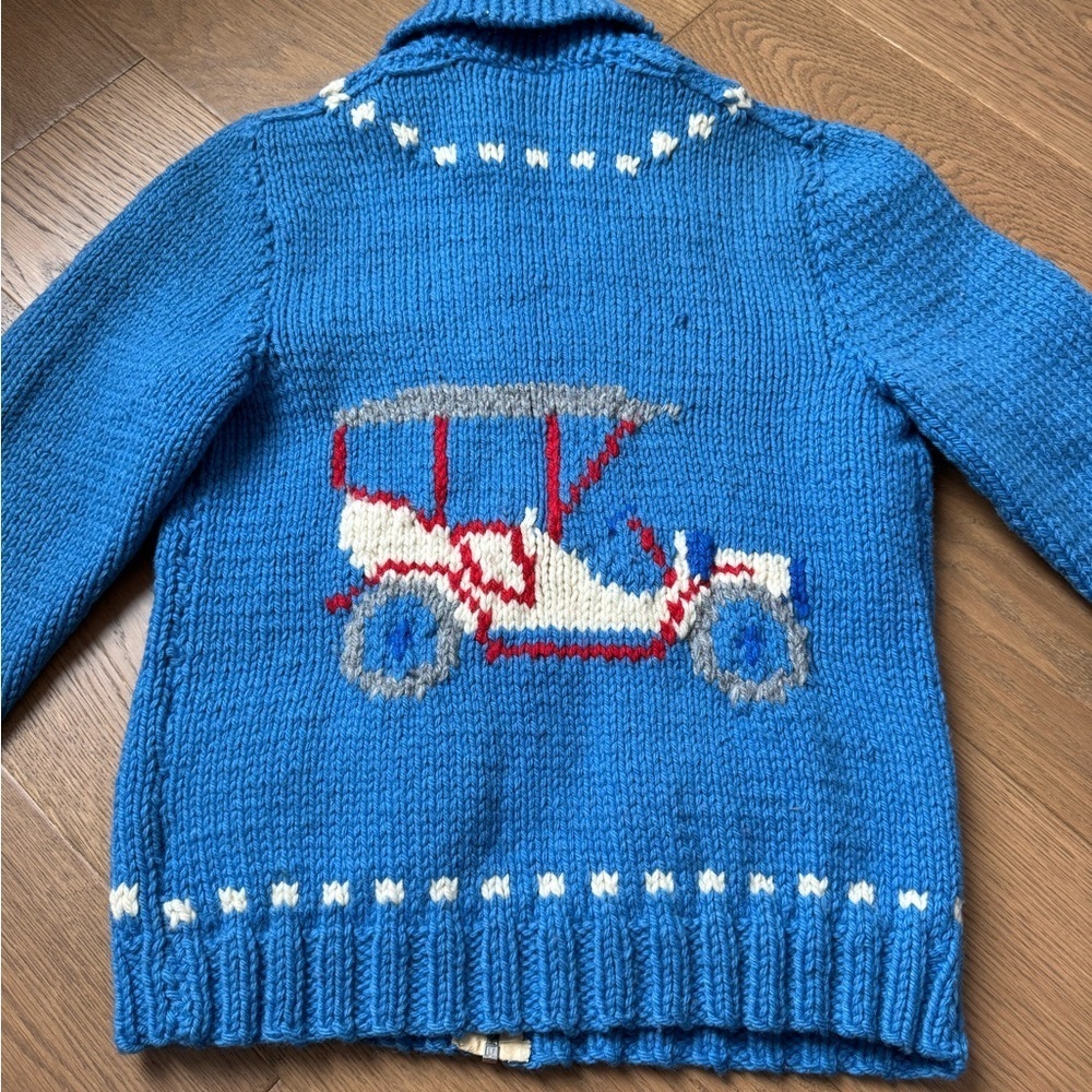 Native Cowichan Sweater Vintage Cardian - Automobiles/Cars - Ladies Small - Blue - Picture 5 of 8